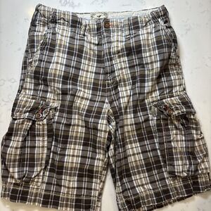 Vintage American Eagle Longer Length Cargo Plaid Shorts Y2K Skater‎ Shorts SZ 32